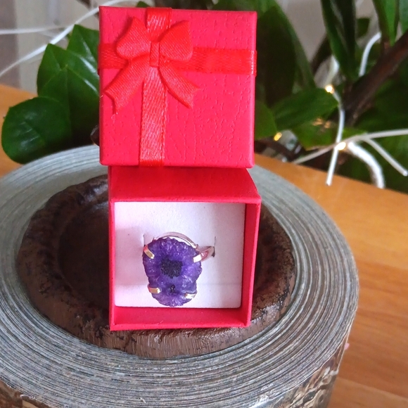 Geode Agate Ring Purple Stamped 925 Size 8.75 NWOT - Picture 1 of 4